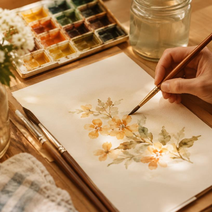 A hand painting watercolor flowers
